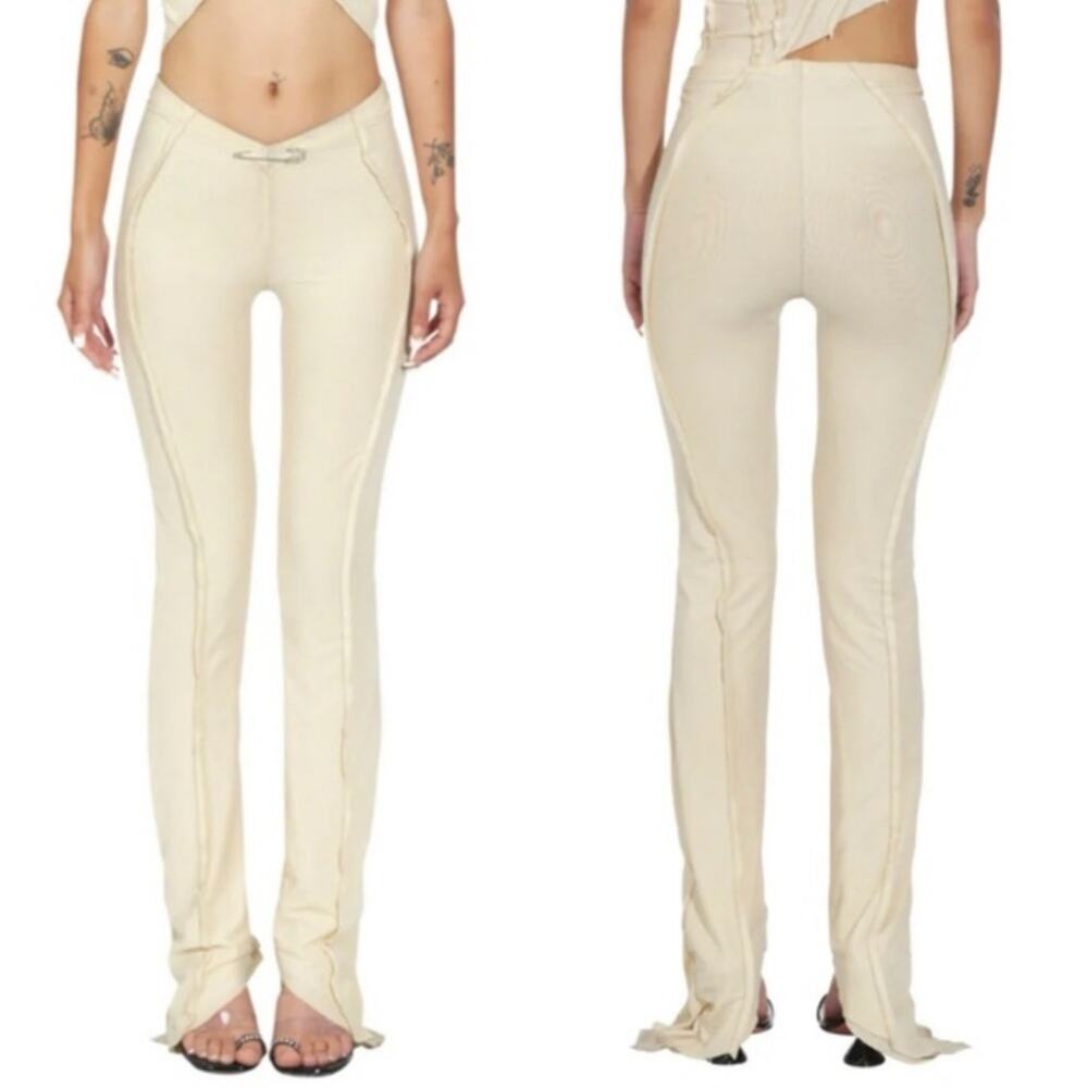 Sami Miro Vintage Cream Ivory Mesh Open Seam Asymmetric Pants - XS
